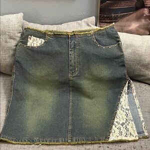 FUBU Green Denim Skirt with Lace Detail